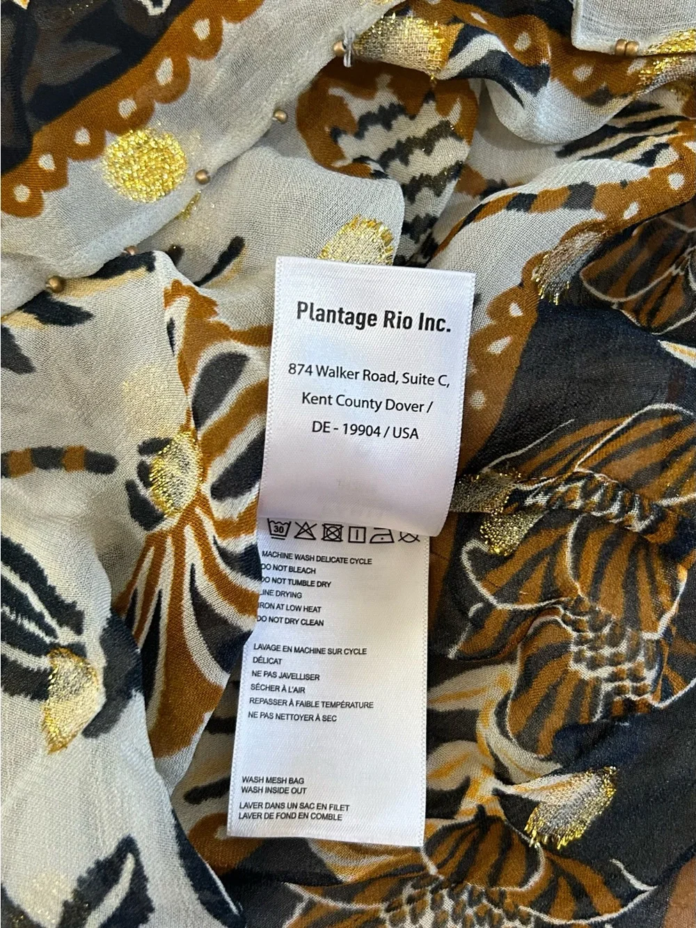 FARM Rio Sheer Floral High-Neck Blouse in White, Mustard and Black EUC